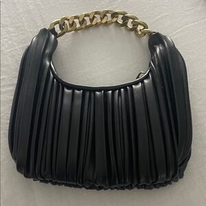 Madison West Pleated Black handbag with chunky chain strap. NWOT